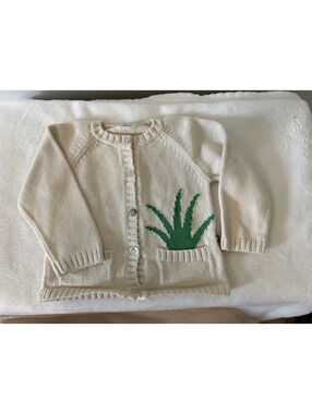 Oeuf NYC Baby Cardigan 6M Cream Cotton Knit Palm Leaf Sweater